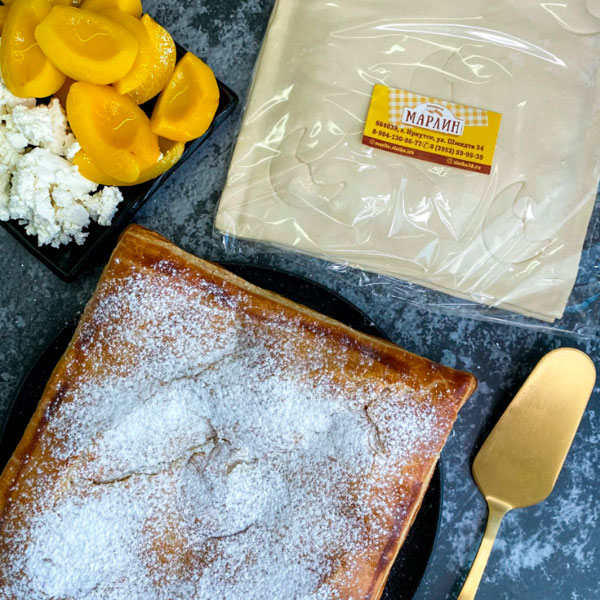 Фото Пирог с творогом и персиками