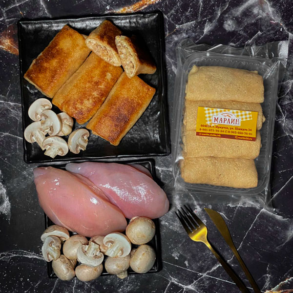 Фото Блины с курицей и грибами